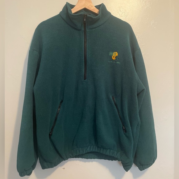 Vintage Green Bay Packers Green Fleece Quarter Zip Pullover w/Embroidered Logo M - Picture 2 of 16